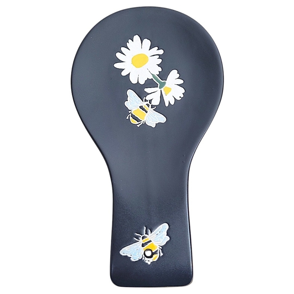 Spectrum Designz Blue-Winged Bees Black Spoon Rest With Daisies